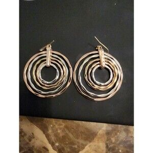 Retro Cleopatra Hammered Gold And Silver CIRCLES  Dangle Earrings